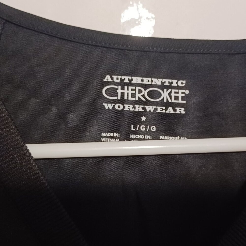 Cherokee NEW With Tags Scrub Top Womens L Black Rib Knit Panels Pockets WW645 - Picture 5 of 7